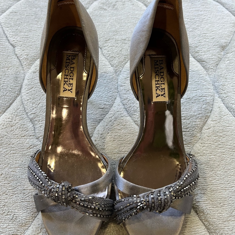 Badgley Mischka Elegant Silver Heels with Beaded Design